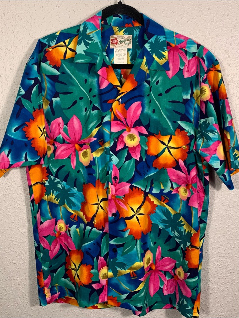 Hilo Hattie Vintage Bright Hawaiian Floral Print Short Sleeve Shirt size M
